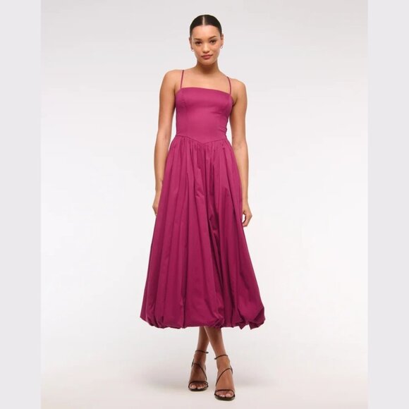 Abercrombie & Fitch Berry Dipped-Waist Bubble Hem Midi Dress Small 41247 - Picture 1 of 14